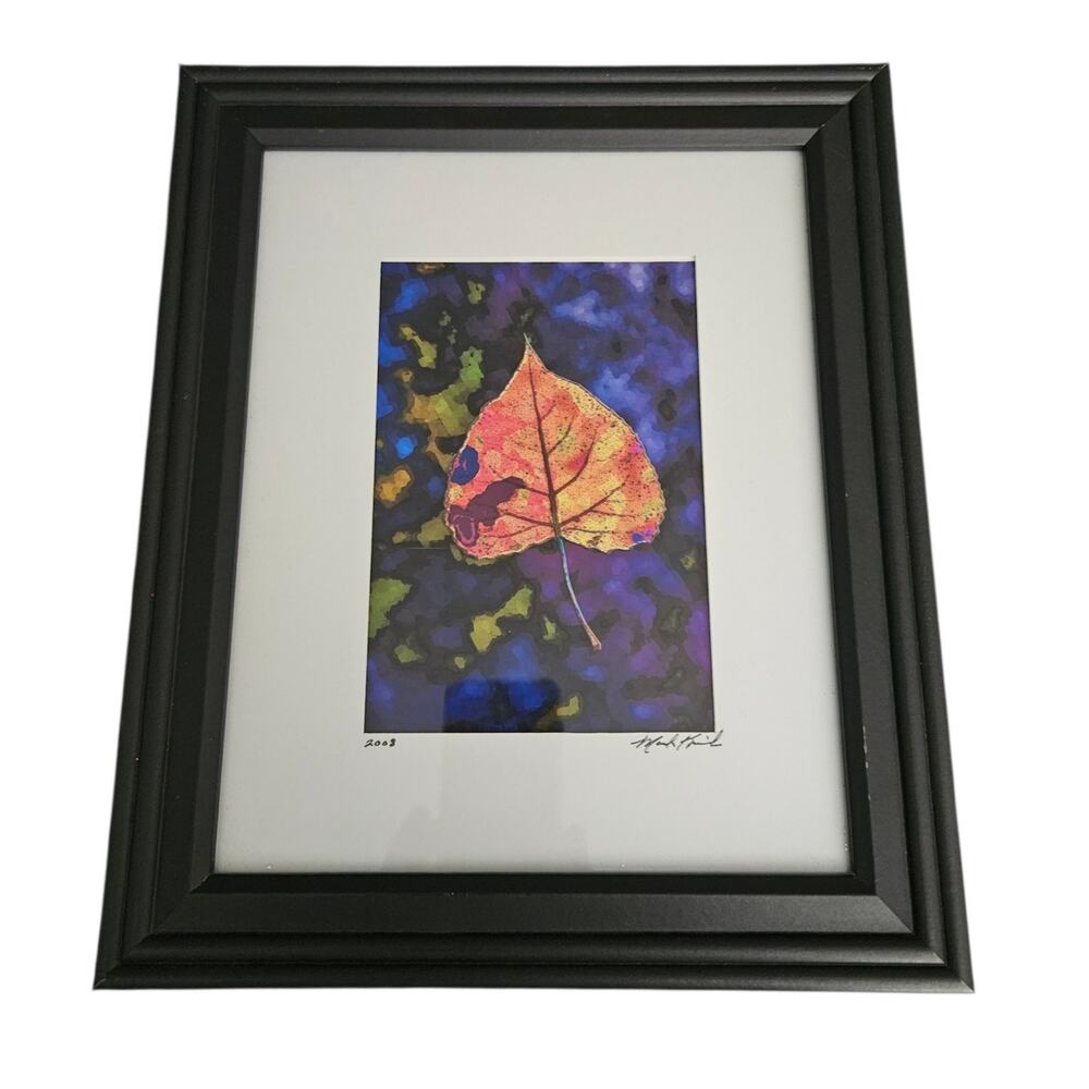 Mark Timmel Signed 2008 Leaf Art Framed Colorful Botanical Contemporary